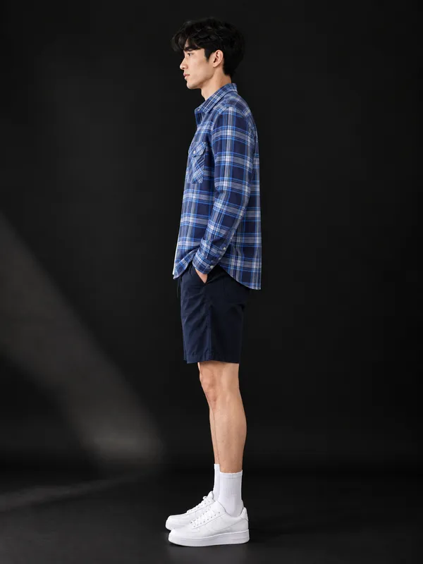 Blue_Check_Shacket_-_Casual_Shirt_And_Young_Men_Navy_Blue_Cotton_Shorts_For_Men