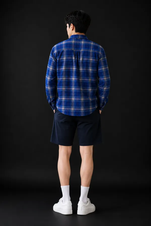 Blue_Check_Shacket_-_Casual_Shirt_And_Young_Men_Navy_Blue_Cotton_Shorts_For_Men