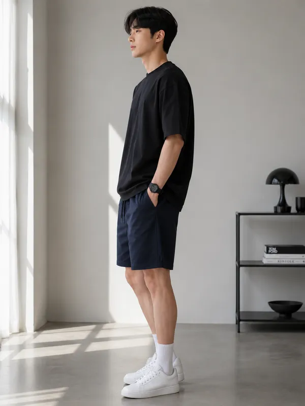 Blue_Check_Shacket_-_Casual_Shirt_And_Young_Men_Navy_Blue_Cotton_Shorts_For_Men