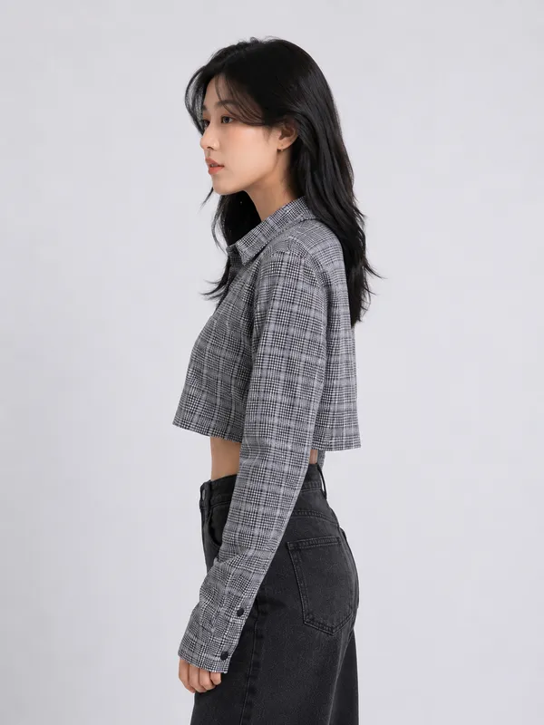 Grey_Poly_Viscose_Full_Sleeve_Crop_Shirt_For_Women