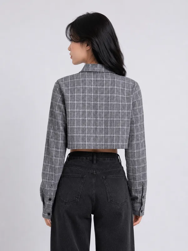 Grey_Poly_Viscose_Full_Sleeve_Crop_Shirt_For_Women