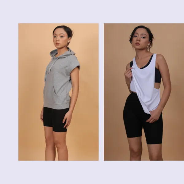 Young_Now_Women's_Grey_Short_Sleeve_Hoodie_And_White_Sports_Tank_Top_For_Women