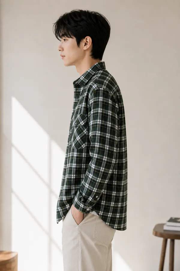 Men's_Green_Check_Long_Sleeve_Casual_Shirt