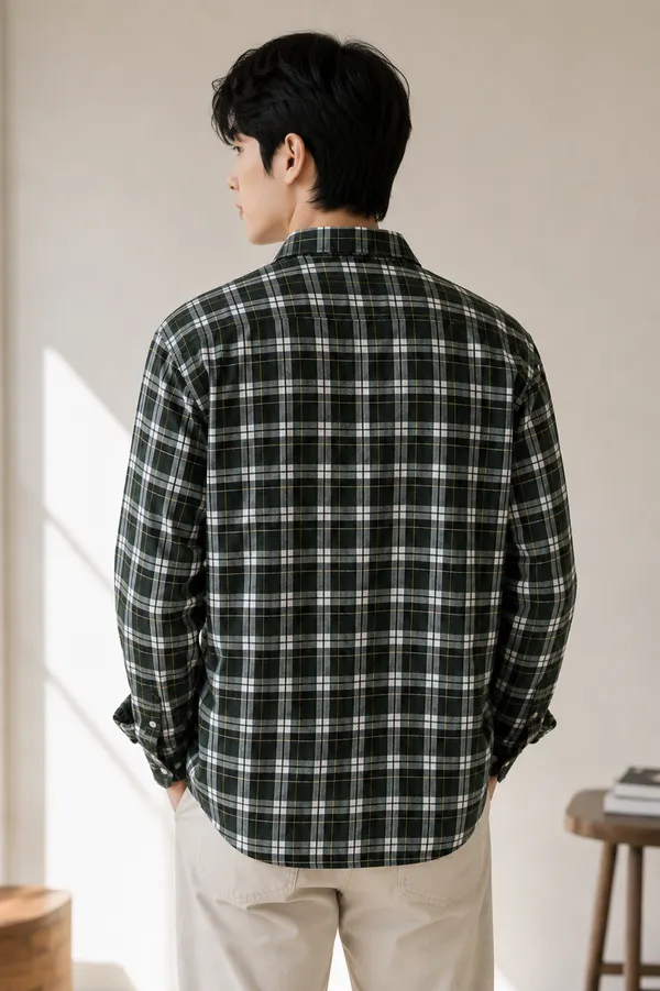 Men's_Green_Check_Long_Sleeve_Casual_Shirt