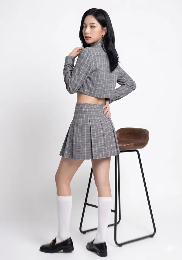 Grey_Check_Crop_Shirt_and_Skirt_Set_-_Women's_Formal_Wear