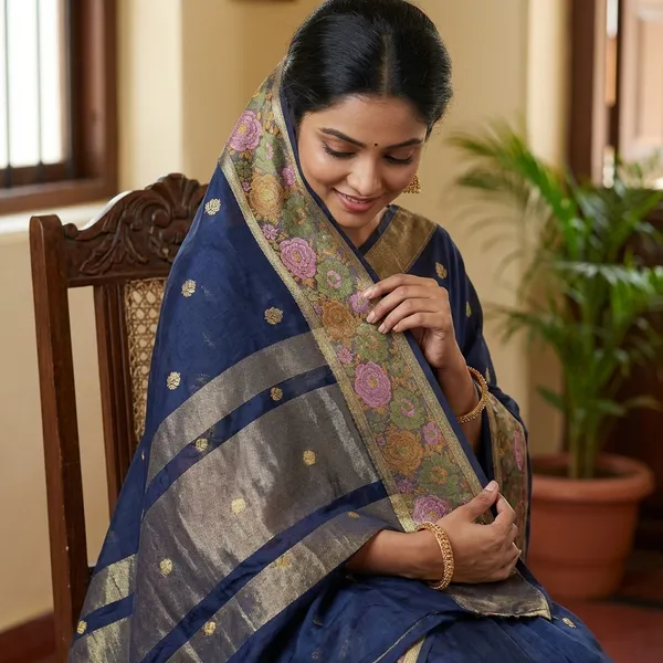 Navy_Blue_Mashru_Silk_Saree_For_Woman