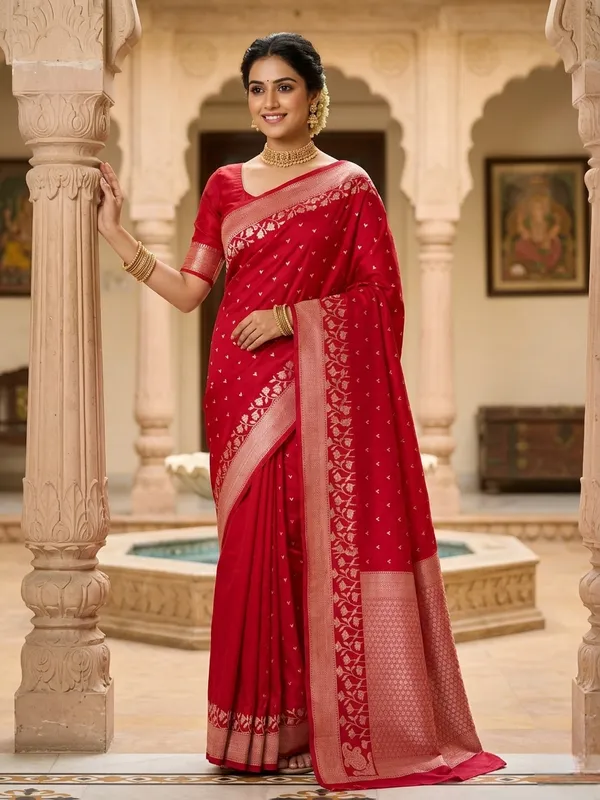 Red_Raw_Mango_Silk_Saree_For_Woman