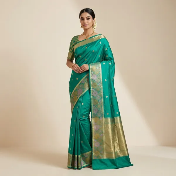 Teal_Mashru_Silk_Saree_For_Woman