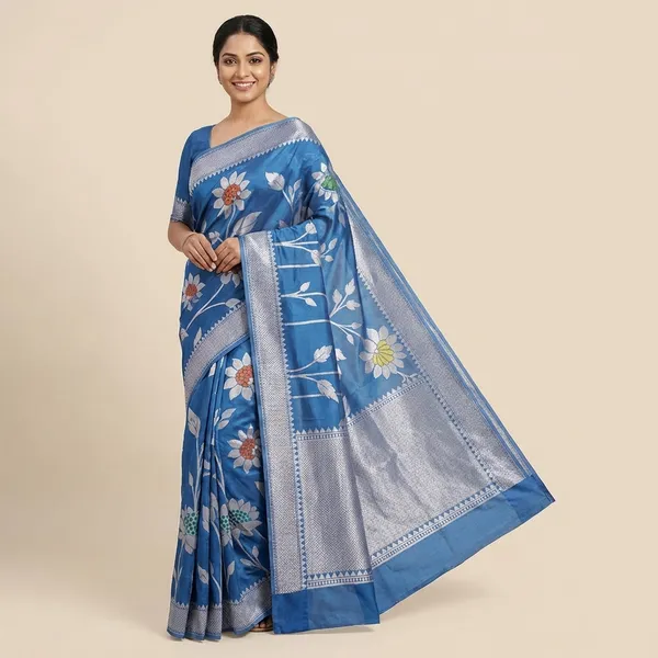 Blue_Viscose_Mango_Silk_Saree_For_Woman