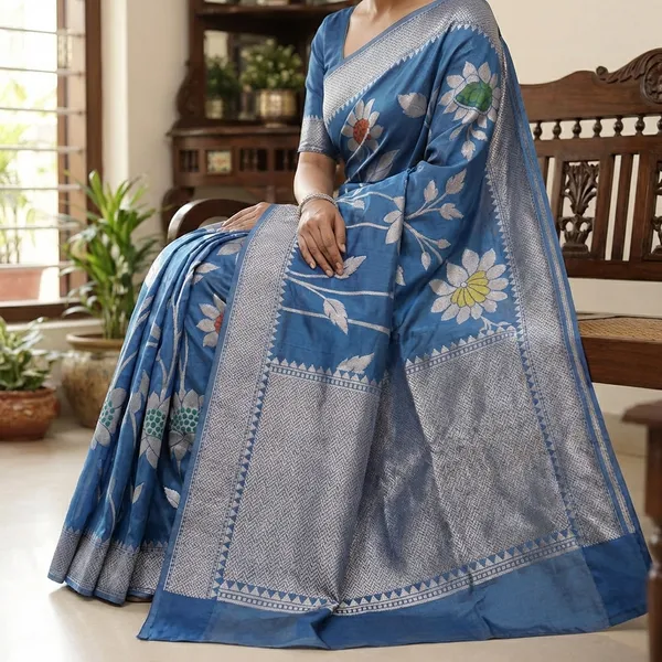 Blue_Viscose_Mango_Silk_Saree_For_Woman