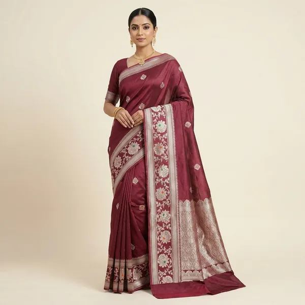 Maroon_Viscose_Mango_Silk_Saree_For_Woman