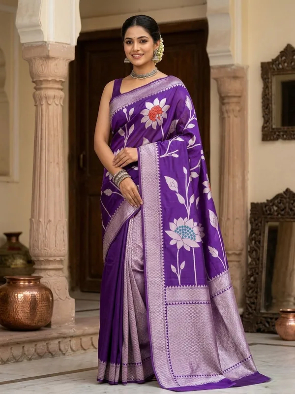 Purple_Viscose_Mango_Silk_Saree_For_Woman