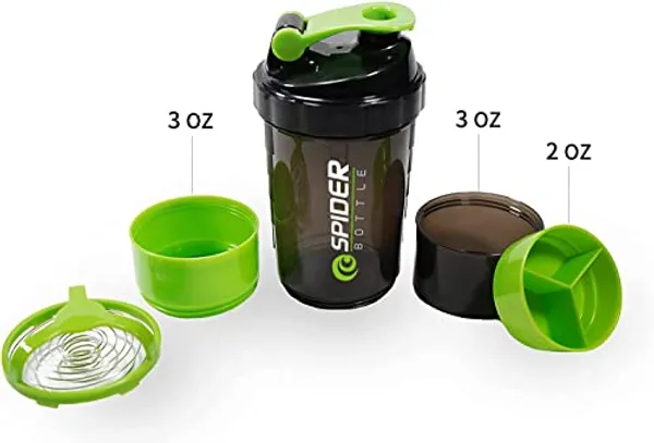 Green_And_Black_Spider_Bottle_3_In_1_Shaker_Bottle_With_Storage_Compartments_500Ml