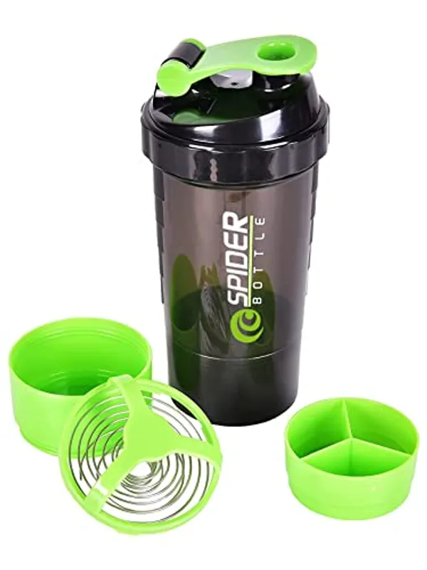 Green_And_Black_Spider_Bottle_3_In_1_Shaker_Bottle_With_Storage_Compartments_500Ml