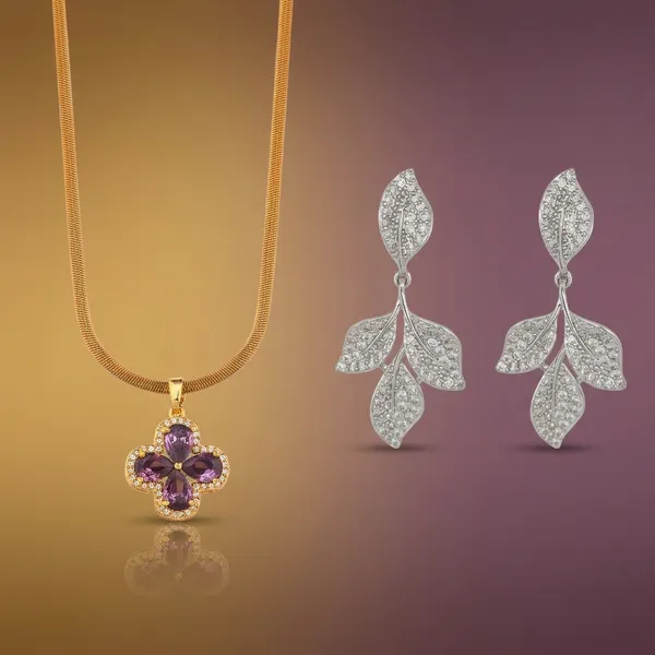Gold_Plated_Floral_Crystal_Pendant_Necklace_And_Silver_Crystal_Leaf_Drop_Earrings_For_Women_And_Girls_Combo_Pack_Of_2