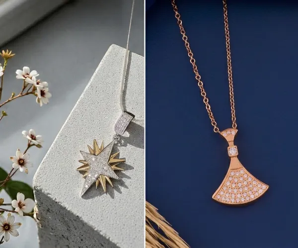 Silver_And_Gold_Dual_Tone_Zircon_Star_Pendant_Necklace_And_Rose_Gold_Plated_Diamond_Fan_Shaped_Pendant_Necklace_For_Women_And_Girls_Combo_Pack_Of_2