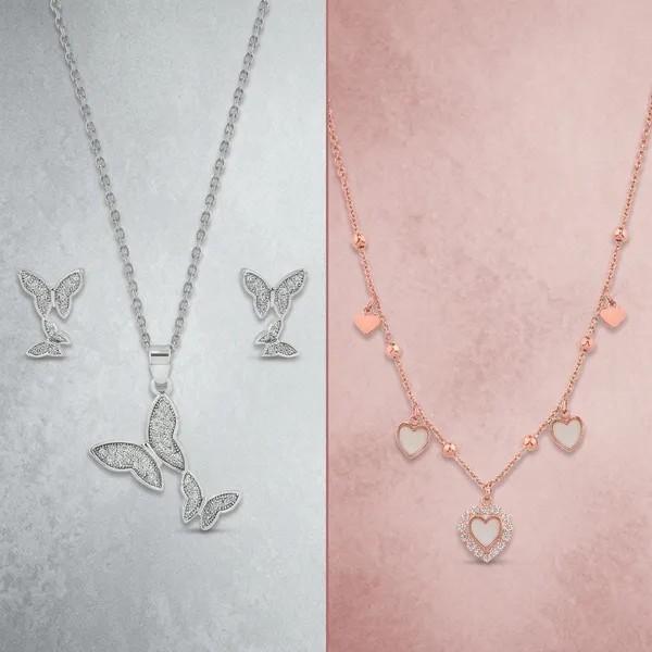 Silver_Plated_Butterfly_Diamond_Pendant_Necklace_And_Earrings_Set_And_Rose_Gold_Diamond_Accent_Heart_Charm_Pendant_Necklace_For_Women_And_Girls_Combo_Pack_Of_2