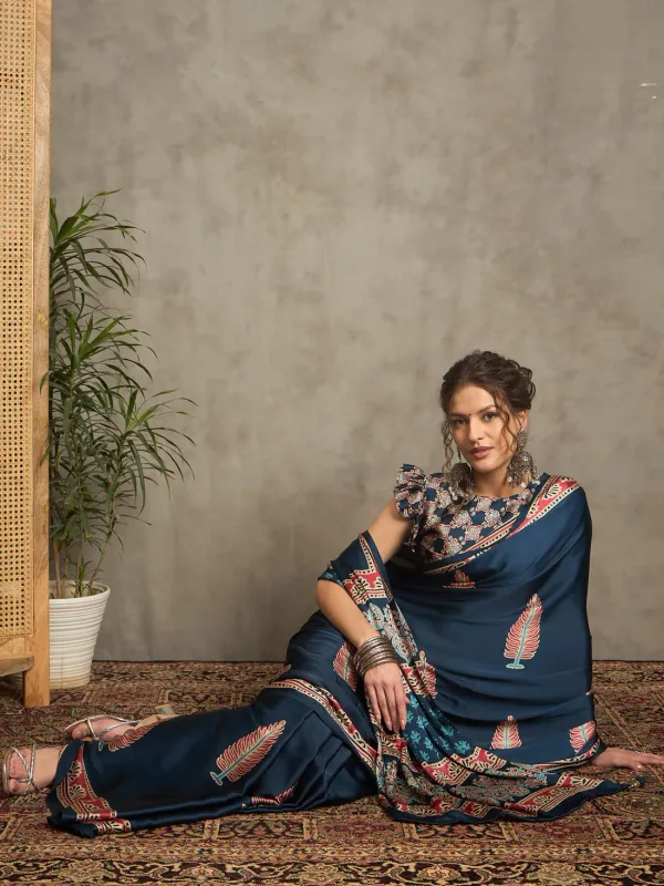 Blue_Trending_Ajrakh_Print_Semi_Modal_Silk_Saree_836001