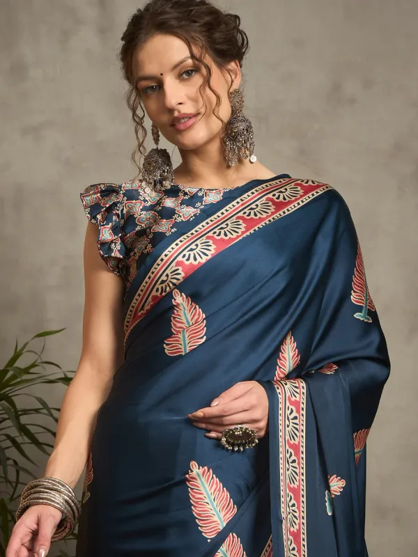 Blue_Trending_Ajrakh_Print_Semi_Modal_Silk_Saree_836001