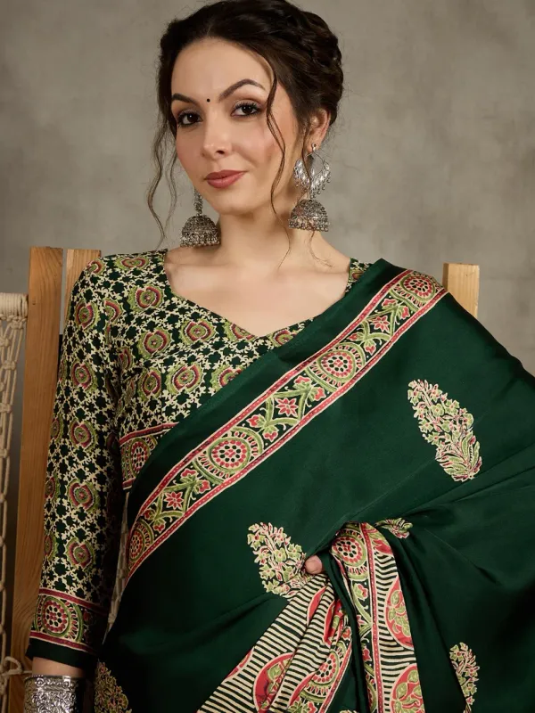 Green_Trending_Ajrakh_Print_Semi_Modal_Silk_Saree_823005