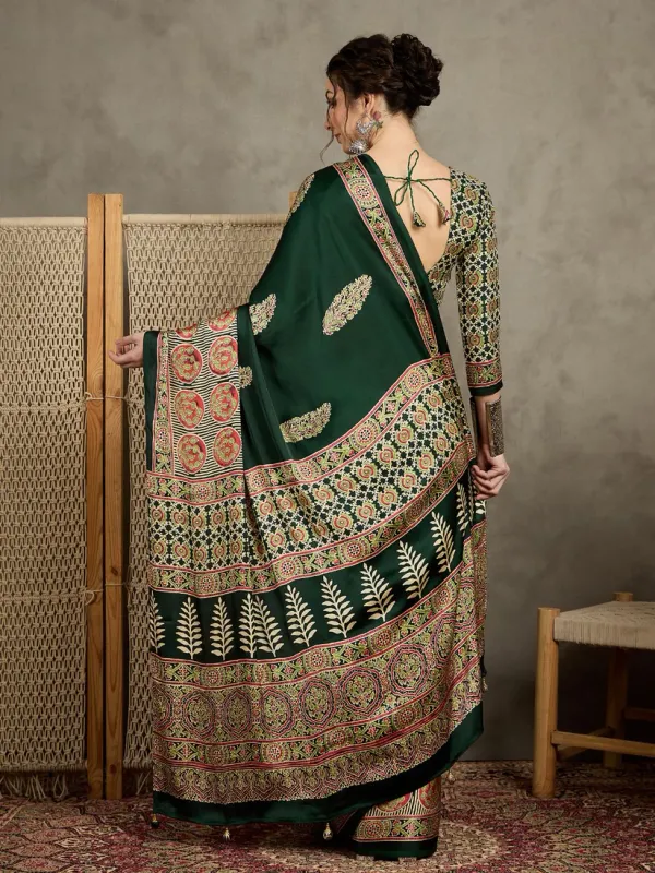 Green_Trending_Ajrakh_Print_Semi_Modal_Silk_Saree_823005