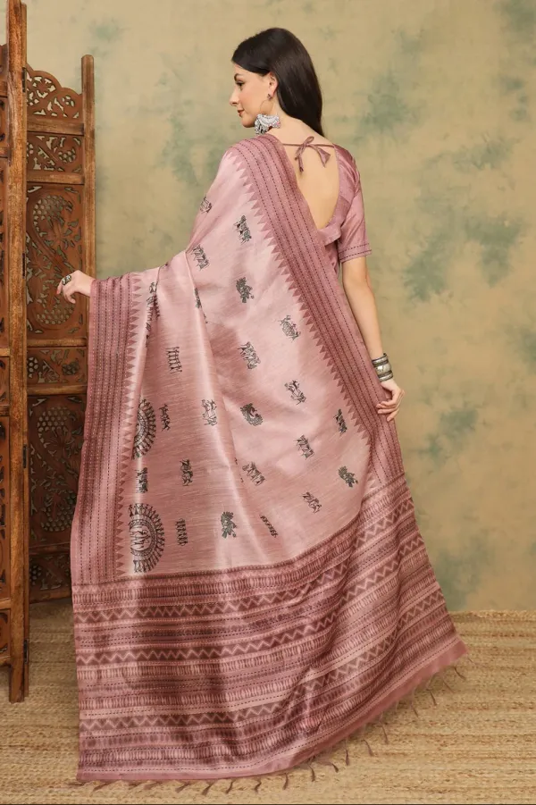 Pink_Cotton_Silk_Warli_Print_Saree_With_Kantha_Embroidery_Border_|_Soft_&_Elegant_Look_944007