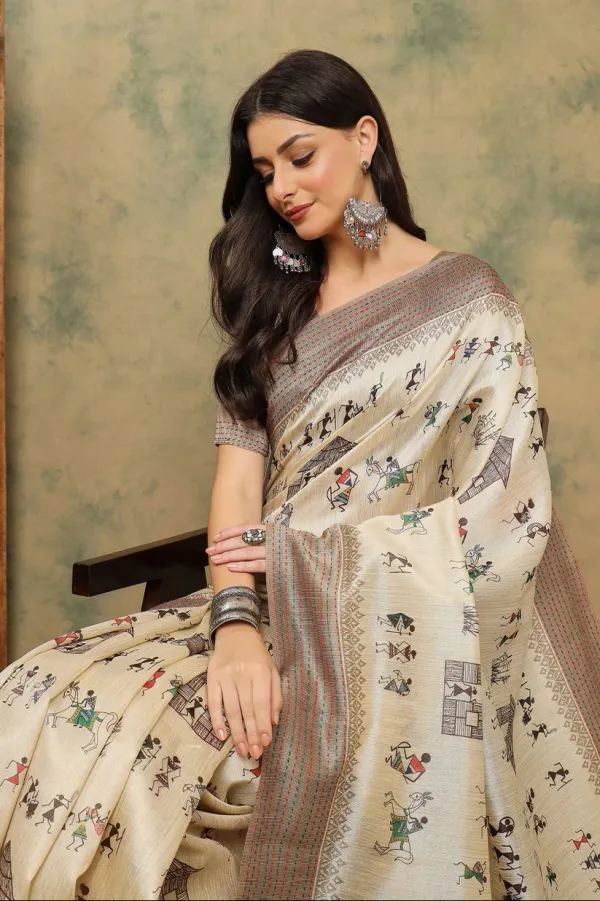 Cream_Cotton_Silk_Warli_Print_Saree_With_Kantha_Embroidery_Border_|_Soft_&_Elegant_Look_944004