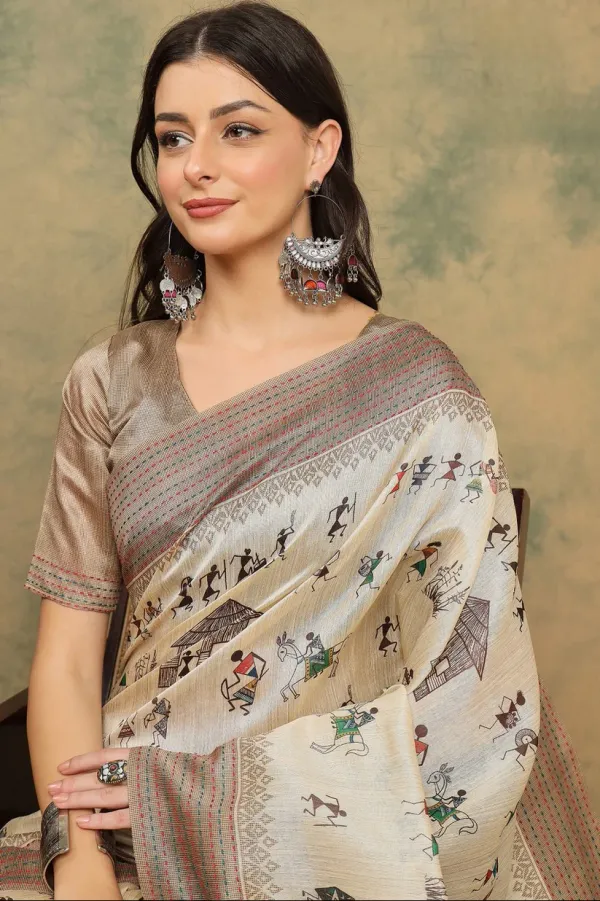 Cream_Cotton_Silk_Warli_Print_Saree_With_Kantha_Embroidery_Border_|_Soft_&_Elegant_Look_944004