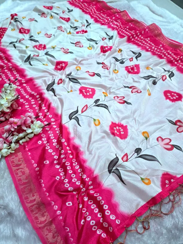 Multicolor_Exclusive_Bandhani_With_Flower_Print_Dola_Silk_Saree_With_Zari_Weaving_Border_992003