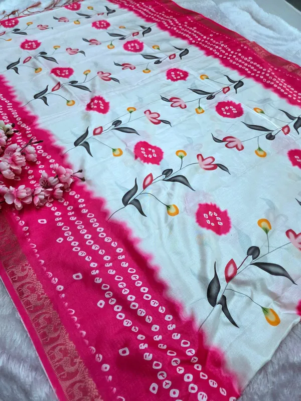 Multicolor_Exclusive_Bandhani_With_Flower_Print_Dola_Silk_Saree_With_Zari_Weaving_Border_992003