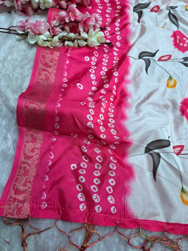 Multicolor_Exclusive_Bandhani_With_Flower_Print_Dola_Silk_Saree_With_Zari_Weaving_Border_992003