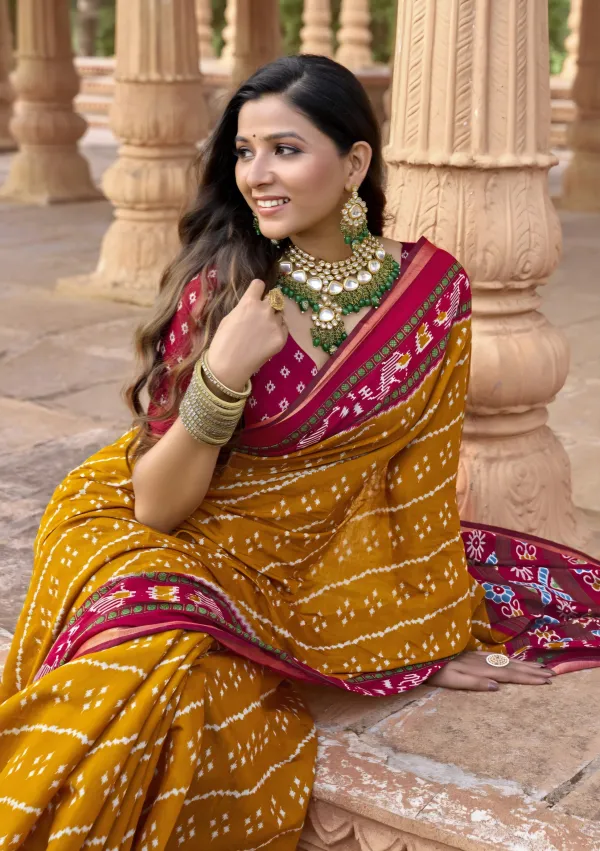 Mustard_Yellow_and_Maroon_Patola_Print_Soft_Cotton_Silk_Saree_With_Small_Zari_Border_913009