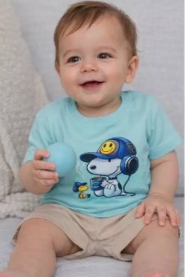 Blue_And_Beige_Snoopy_Print_T_Shirt_With_Shorts_Set_For_Baby_Boys_-_HHT_1117