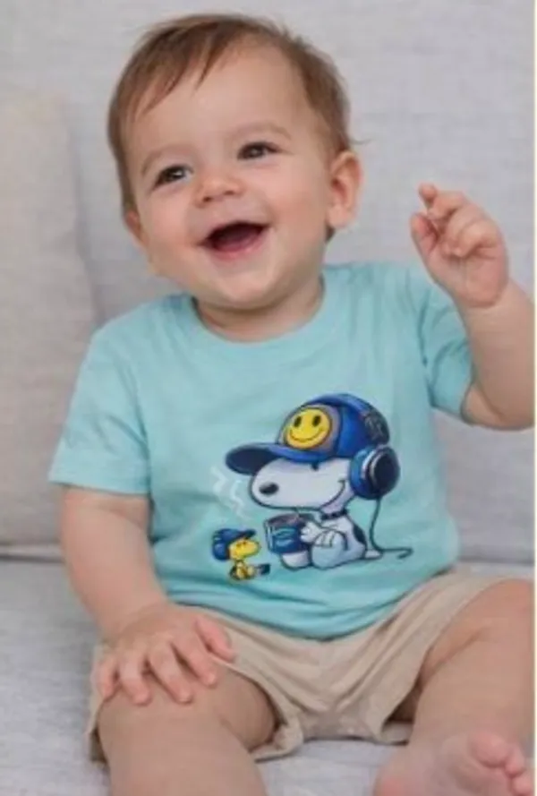 Blue_And_Beige_Snoopy_Print_T_Shirt_With_Shorts_Set_For_Baby_Boys_-_HHT_1117