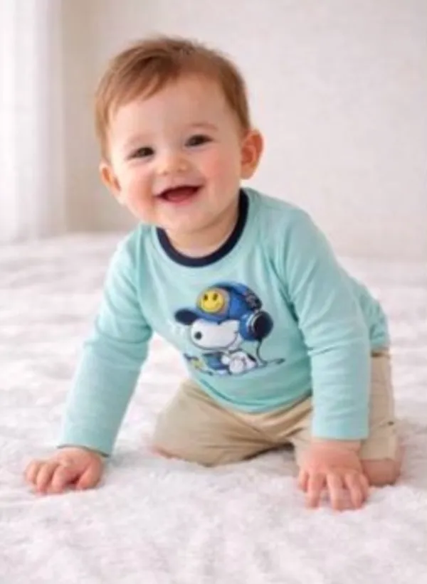 Light_Blue_And_Beige_Snoopy_Print_Full_Sleeve_T_Shirt_With_Shorts_Set_For_Baby_Boys_-_FHT_1116