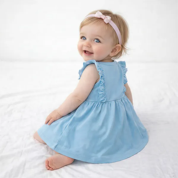 Light_Blue_Ruffle_Dress_With_Bow_Head_For_Baby_Girls_-_BF_1127