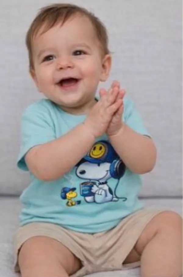 Blue_And_Beige_Snoopy_Print_T_Shirt_With_Shorts_Set_For_Baby_Boys_-_HHT_1117