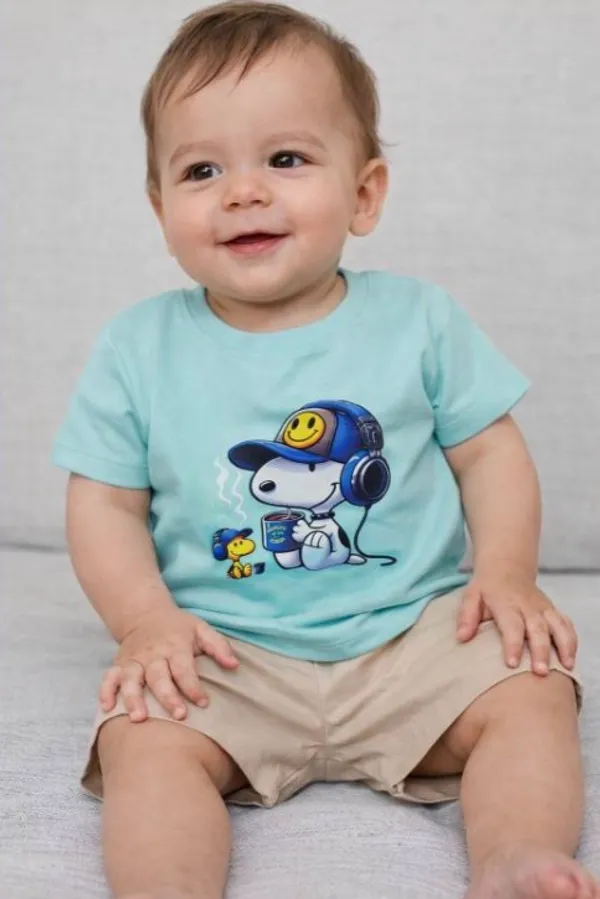 Blue_And_Beige_Snoopy_Print_T_Shirt_With_Shorts_Set_For_Baby_Boys_-_HHT_1117