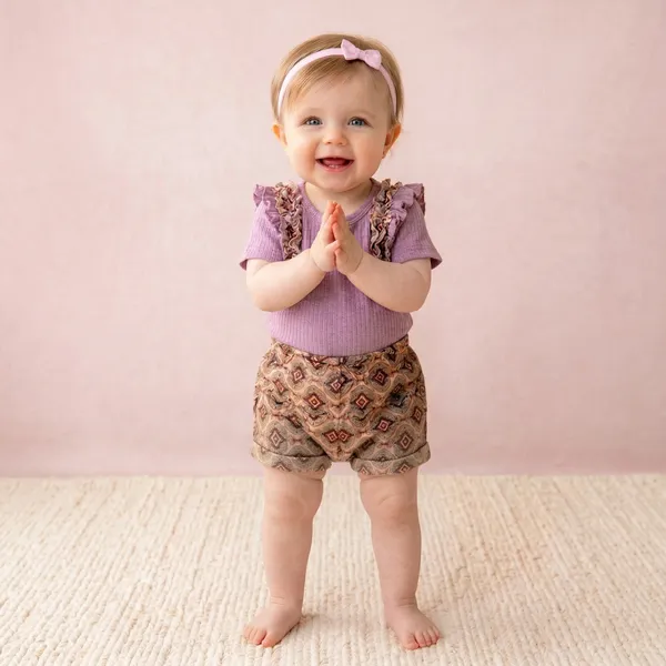 Lavender_And_Brown_Ruffled_Sleeve_Top_With_Printed_Suspender_Shorts_Outfit_Set_For_Baby_Girls_-_PF_1122