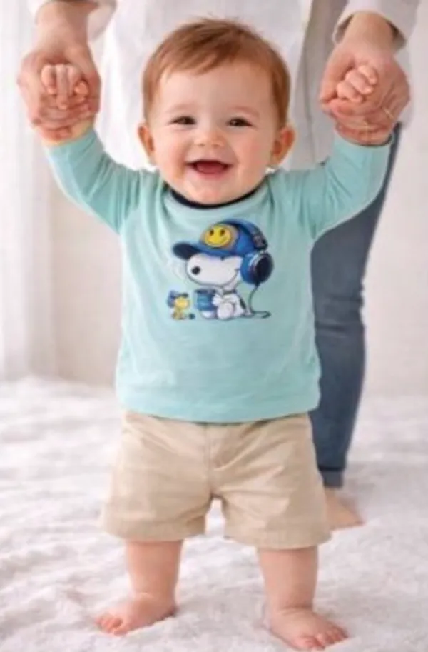 Light_Blue_And_Beige_Snoopy_Print_Full_Sleeve_T_Shirt_With_Shorts_Set_For_Baby_Boys_-_FHT_1116