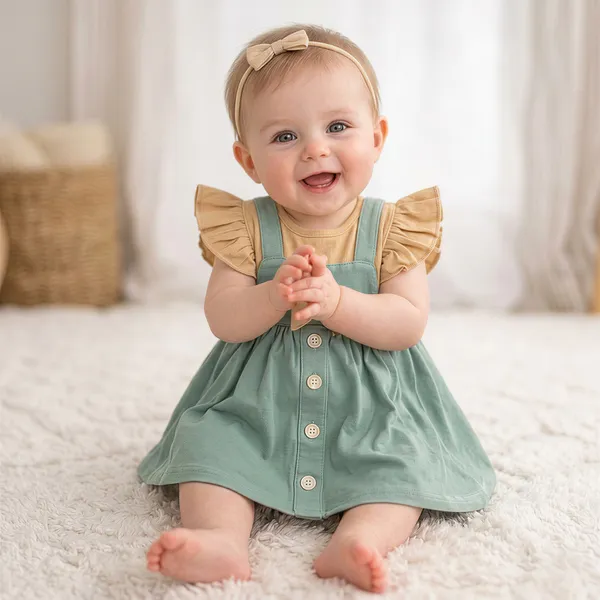 Mint_Green_And_Brown_Adorable_And_Ruffle_Dress_With_Matching_Headband_For_Baby_Girls_-_GF_1124