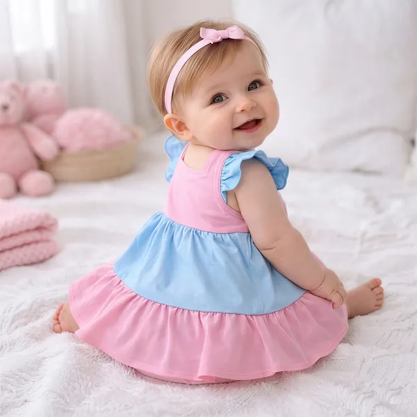 Pink_And_Blue_Tie_Ruffle_Dress_With_Bow_Head_For_Baby_Girls_-_PC_1129