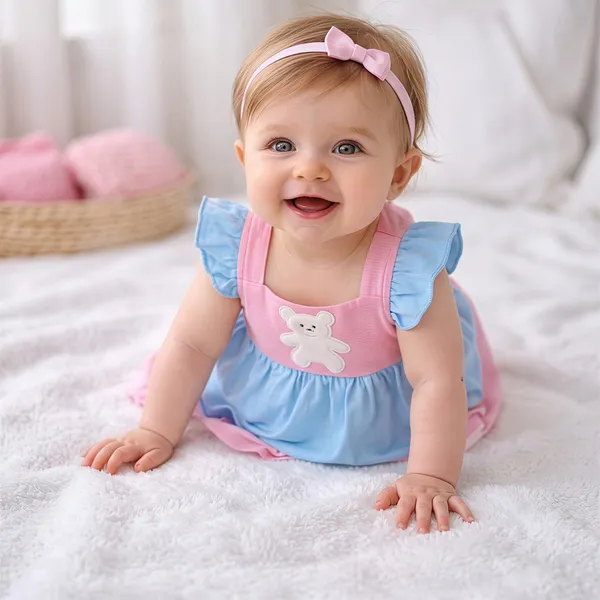 Pink_And_Blue_Tie_Ruffle_Dress_With_Bow_Head_For_Baby_Girls_-_PC_1129