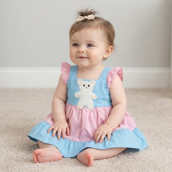 Pink_And_Blue_Teddy_Bear_Dress_With_Bow_Head_For_Baby_Girls_-_BC_1128