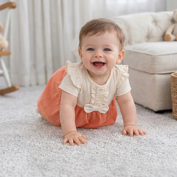 Orange_And_Cream_Ruffled_Collar_Dress_With_Short_Sleeves_For_Baby_Girls_-_OF_1131