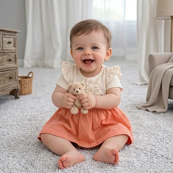 Orange_And_Cream_Ruffled_Collar_Dress_With_Short_Sleeves_For_Baby_Girls_-_OF_1131