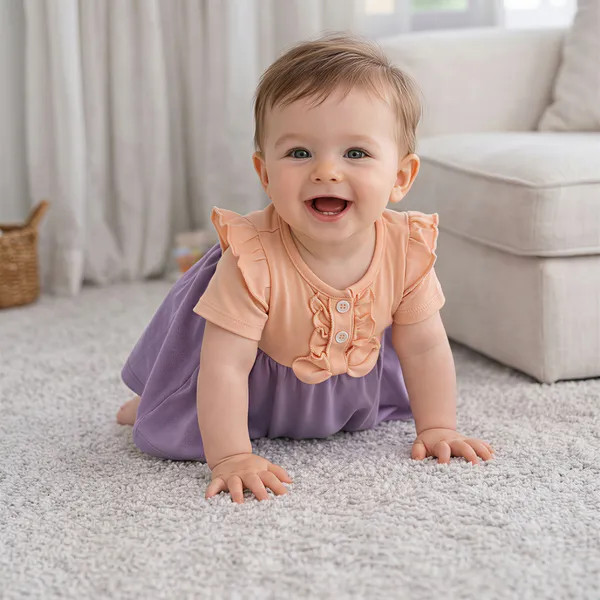 Orange_And_Lavender_Ruffled_Dress_With_Teddy_Bear_For_Baby_Girls_-_PF_1132