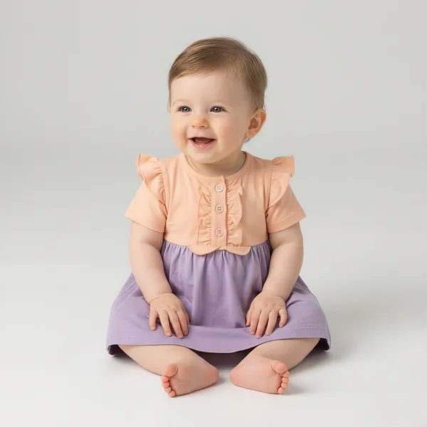 Orange_And_Lavender_Ruffled_Dress_With_Teddy_Bear_For_Baby_Girls_-_PF_1132