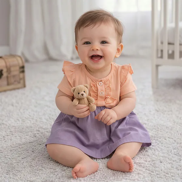 Orange_And_Lavender_Ruffled_Dress_With_Teddy_Bear_For_Baby_Girls_-_PF_1132