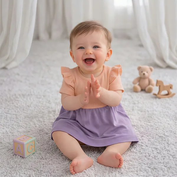 Orange_And_Lavender_Ruffled_Dress_With_Teddy_Bear_For_Baby_Girls_-_PF_1132